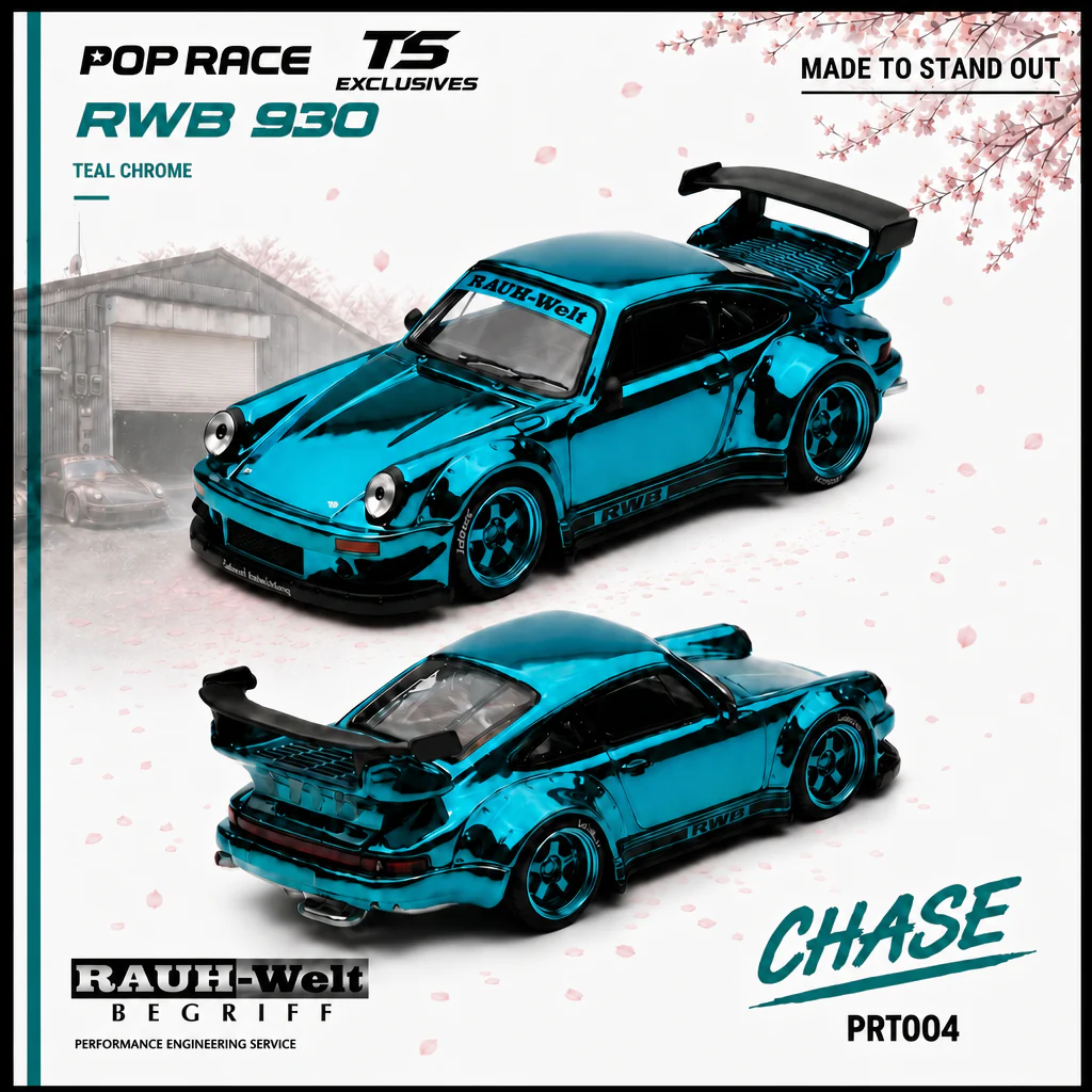 PREORDER POPRACE x TOKYO STATION (TS) Exclusives 1/64 RWB 930 TEAL CHROME PRT004