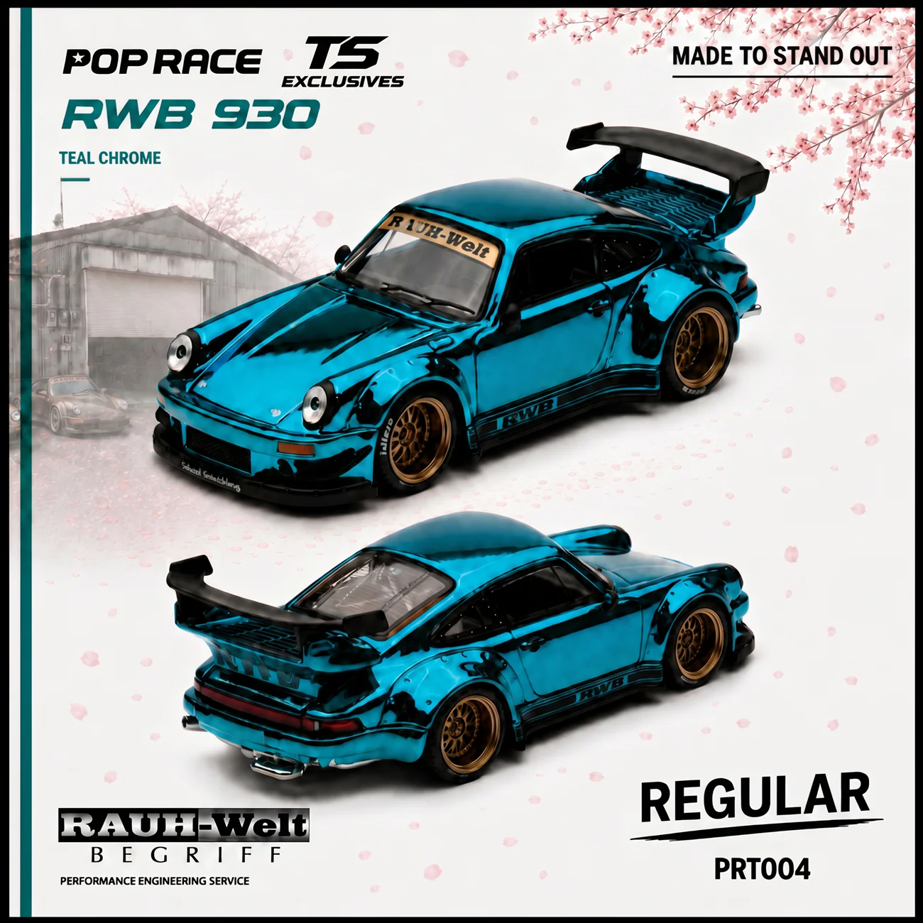 PREORDER POPRACE x TOKYO STATION (TS) Exclusives 1/64 RWB 930 TEAL CHROME PRT004