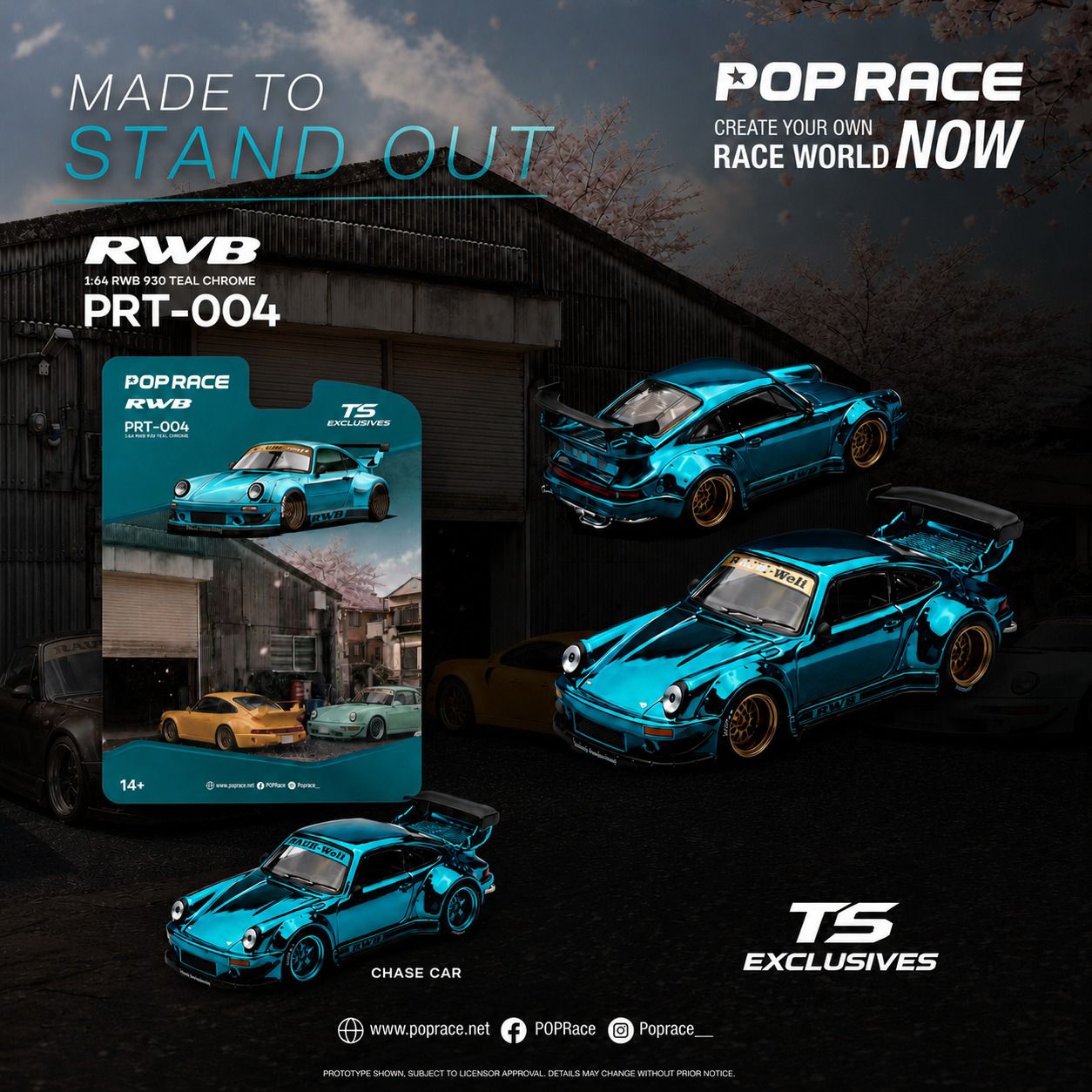 PREORDER POPRACE x TOKYO STATION (TS) Exclusives 1/64 RWB 930 TEAL CHROME PRT004